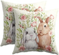 Easter Pillow Covers 22x22 Set of 2 Spring Throw Pillow Covers Rustic Cute Bunny Rabbit Pillowcase Linen Decoration Farmhouse Soft Decorative Floral Cushion Case Couch for Indoor Outdoor Home Decor by Trongr