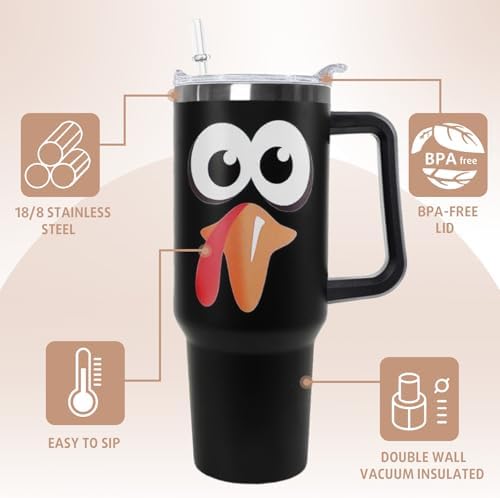 Thanksgiving Tumbler 40 oz Fall Cup Funny Turkey Coffee Travel Mug Stainless Steel Insulated Cups Fall Water Bottle Thanksgiving Decor Gifts for Women - Image 6