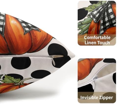 Fall Pumpkin Lumbar Pillow Covers 12x20 Set of 2 Vintage Orange Buffalo Plaid Bow Polak Dot Outdoor Throw Pillows Covers Autumn Thanksgiving Decorative Farmhouse Cushion Case for Room Couch Sofa - Image 5