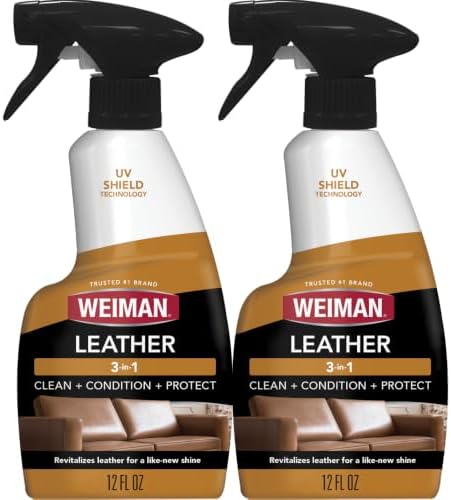 Weiman Leather Cleaner and Conditioner for Furniture - 12 Ounce - 2 Pack - Ultra Violet Protection Help Prevent Cracking or Fading of Leather Couches, Car Seats, Shoes, Purses