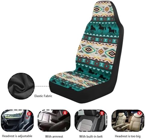 Western Horse Aztec Car Seat Covers Breathable Front Seat Covers Washable Cover Protection Interior Accessories Easy to Install Suitable Fits Most Car Auto SUV Sedan
