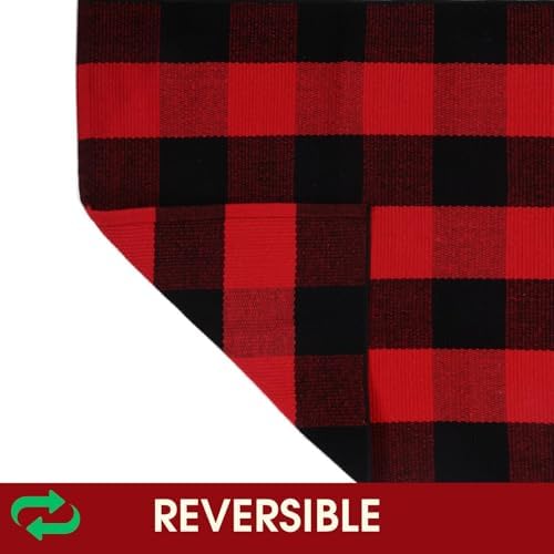 Christmas Red and Black Plaid Rug 8x10 ft, Extra Large Cotton Hand-Woven Buffalo Check Area Rug for Living Room, Bedroom, Patio, Christmas Holiday Farmhouse Decor, Washable Outdoor Indoor Carpet - Image 6