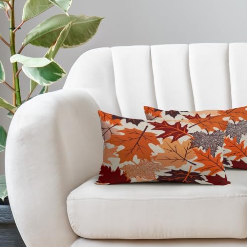 Fall Leaves Pillow Covers 12x20 Set of 2, Maple Leaf Autumn Harvest Thanksgiving Decorative Lumbar Throw Pillow Cases Holiday Outdoor Seasonal Farmhouse Decor for Sofa Couch Bed - Image 5