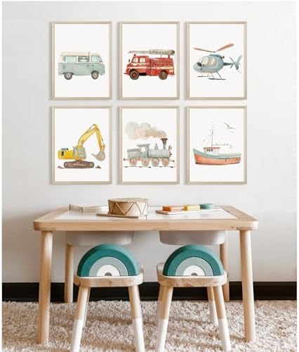 Car Wall Art Boys Room Canvas Wall Decor Nursery Prints Transportation Vehicle Wall Art Kids Toddler Posters Construction Truck Pictures Boy Nursery Artwork for Bedroom Playroom 12x16x6 Inch Unframed - Image 6