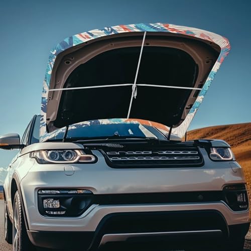 Ukiyo-e Great Wave Car Hood Covers for Automobiles, Retro Aesthetic Art Sea Wave Sunset Elastic Fabric for Car Hood Decoration, Can be Washed Auto Accessories