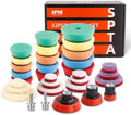 SPTA 32 Pcs Mini Car Polishing Pad Kit - 1", 2", 3" Sponge Foam Wool Microfiber Buffing Pads with 5/8“-11 Backing Plates & 5/8"-11 Drill Adapters for Auto Detailer, Scratch Removal & Tight Spaces by SPTA