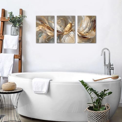 Black and Gold Abstract Wall Art Framed Golden Texture Picture for Living Room Bathroom Wall Decor Watercolor Foil Fluid Lines Poster Prints Neutral Minimalist Ink Painting Home Decoration 16x24 x3P - Image 3