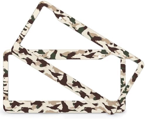 2Pack 2 Holes Hunting Ducks Camouflage Vintage License Plate Frame Aluminum Car Decorative Parts Cars Decor License Plate Cover Frames for Standard US Vehicle 12.2x6.3 in