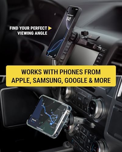 Scosche SMS1CD MagSafe CD Slot Phone Mount, Adjustable Magnetic Cell Phone Holder for Car CD Player, Compatible with iPhone 16 15 14 13 12 Pro Max Mini Plus, Mag Safe Case & More with MagSafe Ring