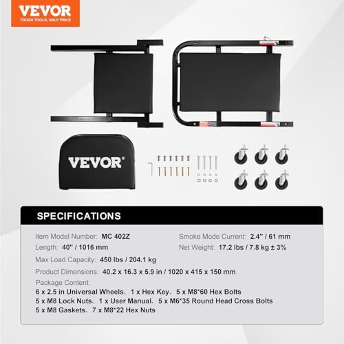 VEVOR Foldable Z Garage Creeper, 40 in, 450 lbs Load Capacity Rolling Folding Mechanic Creeper Stool, with 6 Universal Wheels Padded Seat Steel Frame, Lay Down or Sit Chair for Garage Shop or Home - Image 7