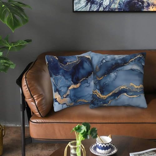 Marble Blue and Gold Throw Pillow Covers 18x18 inch Set of 2 Abstract Texture Pillow Case Cushion Cover for Home Sofa Couch Living Room Car Decor - Image 6