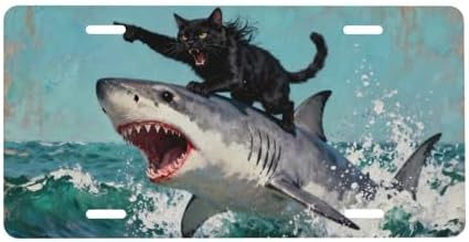 Black Cat Shark Ocean Front License Plate 6" * 12" for Women