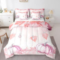 Erosebridal Pink Pumpkin Twin Bedding Set for Girls 7 Piece,Fall Maple Leaf Comforter Set for Kids Women Aesthetics Diamond Decor Bed in A Bag Girly Kawaii Autumn Theme Sheet Set with Comforter by Erosebridal