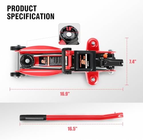 DNA MOTORING 2 Ton Low Profile Hydraulic Floor Jack, Red, 4000 lbs Capacity - Image 4