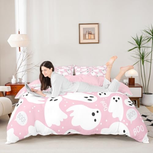 Feelyou Pink Halloween Cartoon Duvet Cover Queen Size - Image 4