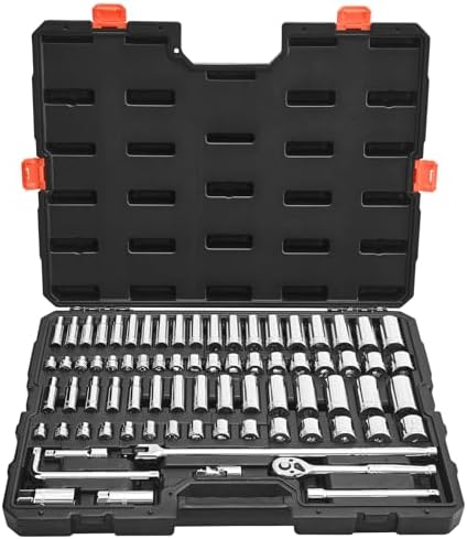 VEVOR Socket Set, 76 Pieces, 3/8 inch Drive Socket and Ratchet Set, SAE and Metric, Deep and Shallow, Mechanic Tool Kit with Accessories and Storage Case, CR-V Alloy Steel, for Automotive Repair by VEVOR