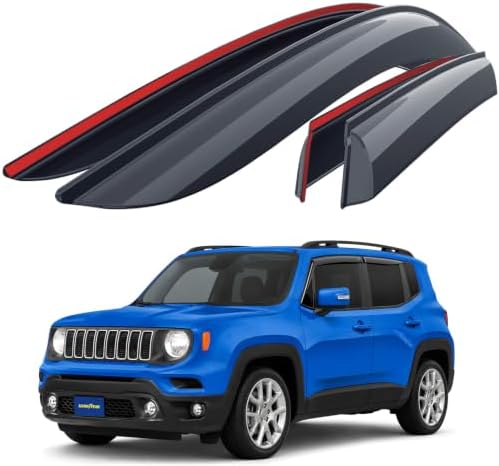 Goodyear Shatterproof Side Window Deflectors for Jeep Renegade 2015-2023, Tape-on Rain Guards, Window Visors for Cars, Vent Deflector, Vent Visor, Car Accessories, 4 pcs- GY008654