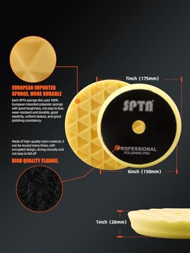 Buffing Polishing Pads, SPTA 6 Inch 150mm Body Repair Polishing Pad Set Made for 6 Inch Backing Plate, 6 Pcs Buffing Pads with Sponge, Wool and Micro-Fiber Pad Set for Car Detailing polishing Buffing - Image 2