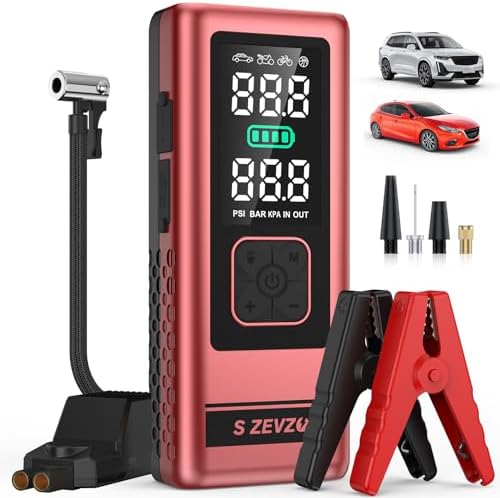S ZEVZO Car Jump Starter with Air Compressor, 6000A 150PSI Jump Box Battery Pack(6.0 Gas/4.0L Diesel), Portable 12V Jump Box with Auto-Shutoff Tire Inflator, USB Ports, LCD Display & LED Light by SZEVZO