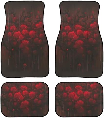 Bloody Rose Non-Slip Car Mats Set, Dead Branch Carpet Vehicle Floor Mats Car Accessories, Gothic Garden Floral 4 Pcs Front & 2nd Row Floor Mat for Driver Seat