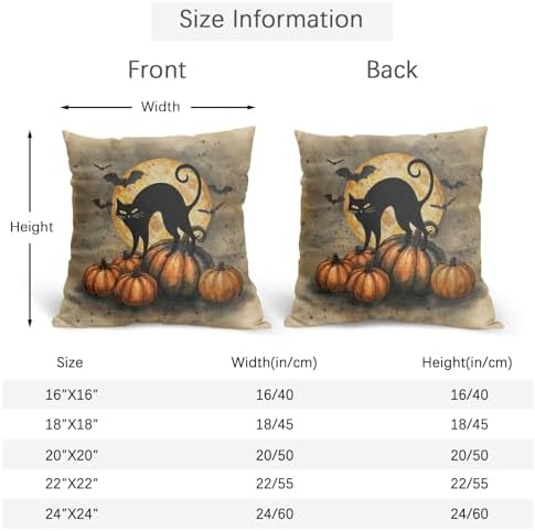 Halloween Throw Pillow Covers 18x18 Set of 2 Black Cat Bats Pillow Covers Pumpkins Full Moon Spooky Pillowcase for Kitchen Sofa Outdoor Cushion Couch Watercolor Bedroom Living Room Decoration - Image 4