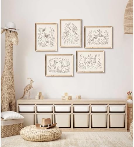 Nursery Woodland Animal Wall Art Baby Boy Canvas Wall Decor Vintage Forest Animal Art Prints Kids Room Poster Cottagecore Deer Fox Pictures Painting Neutral Artwork for Bedroom 12x16x5 Inch Unframed - Image 3