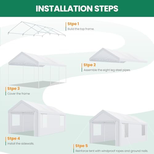 Tooluck 10x20 FT Heavy Duty Carport with Galvanized Frame - Image 4