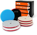 7Pcs 5inch Polishing Pads Set, 1 Blue Moderate Cut Pad, 1 Red Ultra Final Finish Pad, 3 White Heavy Cut Wool Pad, Gray Microfiber Fast Cutting Pad, 1 White Microfiber Finishing Pad for Car Polisher by SPTA