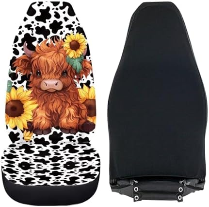 Car Seat Covers Universal Baby Highland Cow Print Front Car Seats Anti-Slip Back Fabric Protection Interior Accessories Universal Fit for Most Vehicle, 2 Pieces Set