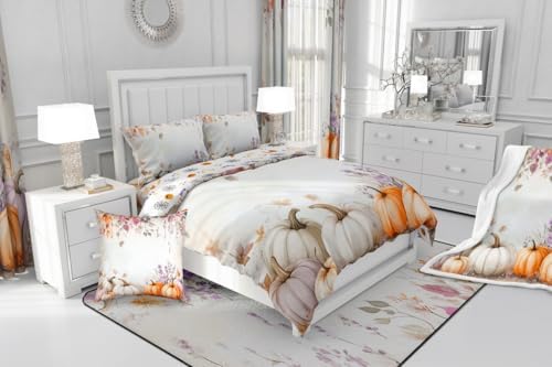 Erosebridal Happy Thanksgiving Bedding Set Twin Size,Fall Pumpkin Harvest Comforter Cover for Kids Teen Adult, Maple Autumn Leaves Duvet Cover Rustic Farmhouse Quilt Cover Country Bedroom Decor - Image 7
