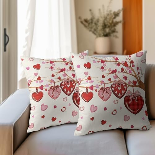Valentines Day Pillow Covers 16x16 Set of 2 Love Throw Pillow Covers Red Heart Pillowcase Linen Decoration Farmhouse Holiday Cozy Soft Cushion Case Couch for Indoor Outdoor Home Decor - Image 3
