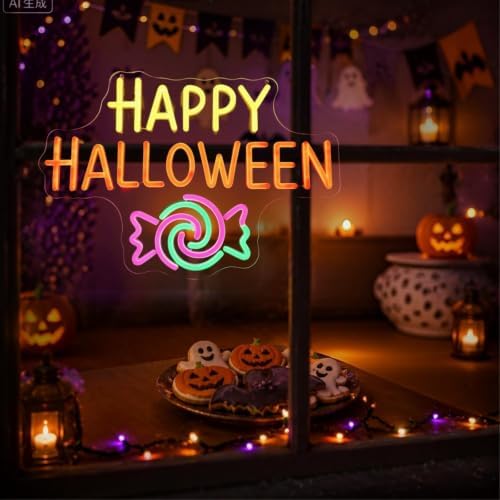 Happy Halloween Neon Sign, Candy Halloween LED Light, 16.5"x11.4" - Image 5