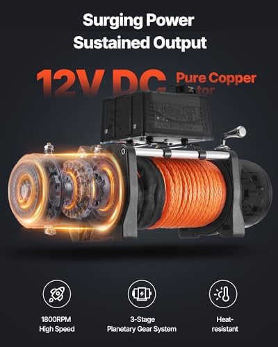 VEVOR Electric Winch 13500lb 12V DC Truck Winch 3/8in x 80ft Synthetic Rope - Image 3