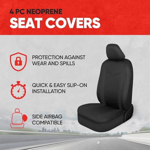 Motor Trend SpillGuard 2 Black Seat Covers for Cars & Seat Covers for Trucks - Neoprene Lining Waterproof Car Seat Covers Front Seats Only - SUV Seat Covers Protector - Forros para Asientos de Carro