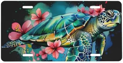 Watercolor Turtle Flower Front License Plate 6" * 12" for Women