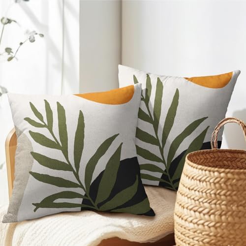 Spring Boho Pillow Covers 22x22 Set of 2 Abstract Mid Century Throw Pillow Covers Green Pillowcase Linen Decoration Farmhouse Soft Decorative Aesthetic Cushion Case Couch for Indoor Outdoor Home Decor - Image 7