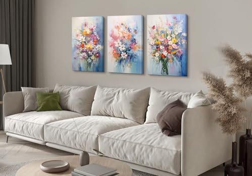 Colorful Flower Pictures Wall Decor Nature Wildflower Canvas Art for Bedroom Abstract Botanical Floral Oil Painting Prints Artwork Daisy Poppy Bouquet Poster Living Room Home Decorations 20x30” 3 Pcs - Image 7