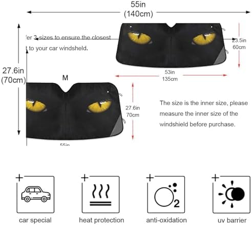 Yellow Eyes Black Panther Car Windshield Sun Shade Cat Foldable UV Ray Sun Visor Protector Sunshade to Keep Your Vehicle Cool (57" x 31.5")