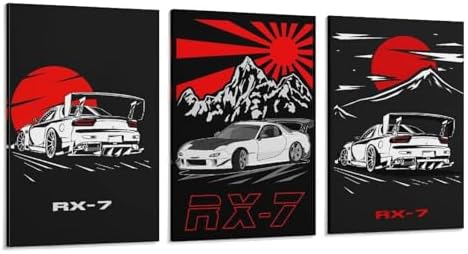 RIUFIN 3pcs JDM Sport Car Posters Rx7 Car Wall Decor Art-Modern Car Wall Art Prints Cool Posters for Boys Room-Bathroom Bedroom Office Canvas Wall Art Ready to Hang 20x30inch(50x75cm) by RIUFIN