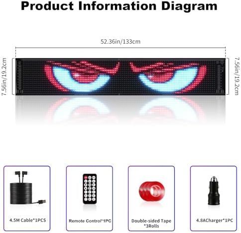 Devil Eyes Light for Trucks – 52.4''x7.5'' Large LED Eyes for Truck Windshield, Perfect Sync, Super Bright, Programmable LED, Remote+APP Control (1-Pack) for Standard Trucks/RVs/Campers