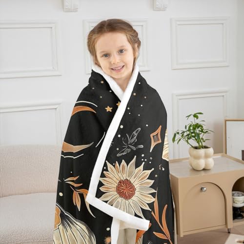 Butterfly Moth Sherpa Blanket Floral Sunflower Mushrooms Throw Blanket Bedroom Living Room Soft Cozy Galaxy Starry Sky Blankets Decor for Bed Couch Sofa Black Orange Flannel Blankets 90"x90" - Image 3