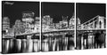 Black and White Pittsburgh Skyline Wall Art for Living Room USA Pennsylvania Cityscape Picture Wall Decor Night View Downtown City Building Skyscraper Panoramic Artwork Bedroom Decoration 24x36" 3P by sunfrower