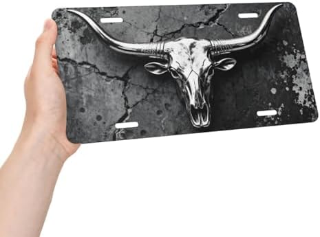 Longhorn Bull Skull Metal Cool Front License Plate 6x12 Inch