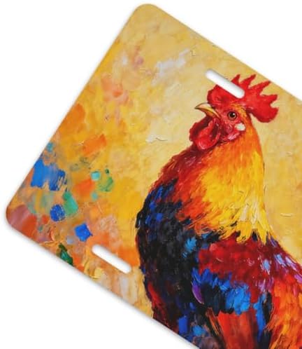 Rooster Oil Painting Front License Plate 6" * 12" for Women