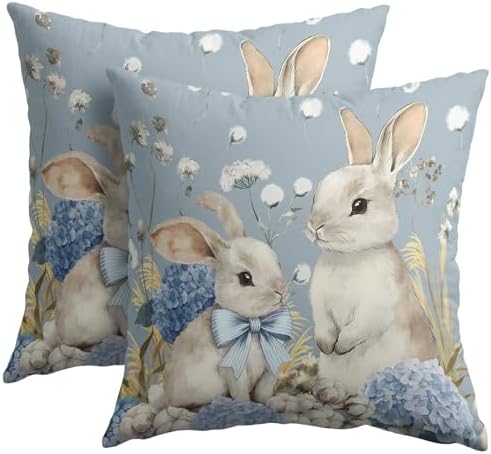 Easter Pillow Covers 24x24 Set of 2 Spring Throw Pillow Covers Rustic Cute Bunny Rabbit Pillowcase Linen Decoration Farmhouse Soft Decorative Blue Cushion Case Couch for Indoor Outdoor Home Decor by Unknown