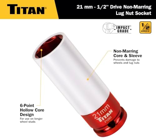 Titan 21093 1/2-Inch Drive x 21mm Non-marring Impact Deep Lug Nut Socket - Image 2