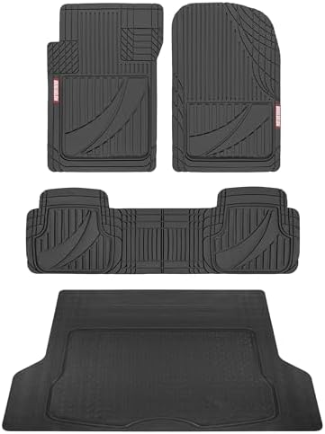 Motor Trend FlexTough™ Heavy Duty Rubber Black Car Floor Mats All Weather & Jumbo SUV Cargo Liner Full Set - Universal Trim to Fit Automotive Floor Mats & Trunk Mats for Cars Interior Accessories