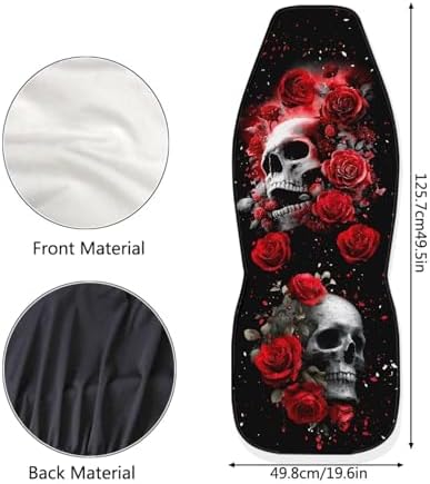 Bulopur Halloween Auto Seat Covers Front Seats Gothic Skull and Red Rose Car Seat Covers Set Car Accessories Interior Highback Bucket Covers for Most Cars