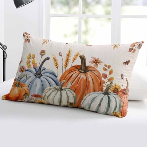 Pillow Covers 12x20 Inch Fall Thanksgiving Pumpkin Rustic Sunflower Botanical Leaves Linen Soft Brushed Microfiber Pillowcases with Hidden Zipper Closure Bed Pillow Shams for Bedroom Sofa Car - Image 4