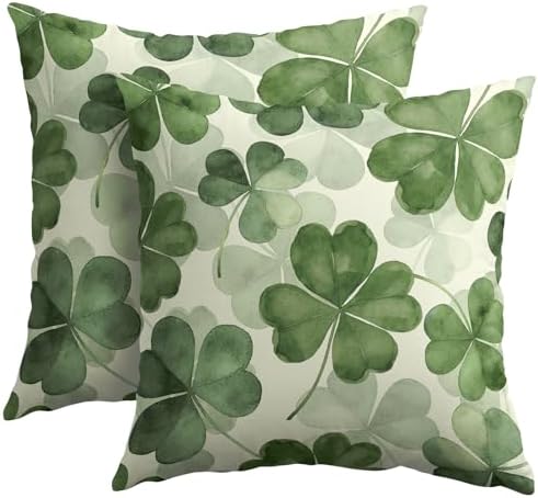 St Patricks Day Pillow Covers 18x18 Set of 2 Shamrock Throw Pillow Covers Rustic Spring Pillowcase Linen Decoration Farmhouse Soft Decorative Green Cushion Case Couch for Indoor Outdoor Home Decor by Unknown